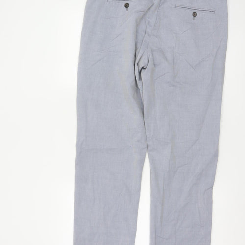Reiss Men’s Grey Wool Cotton Chino Trousers 34in Regular Fit