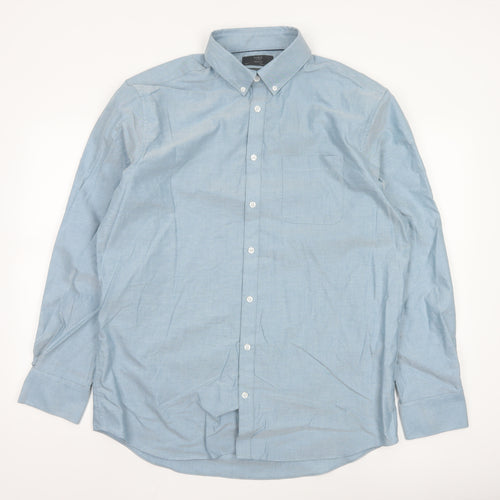 Marks and Spencer Men's Blue 16.5 Regular Fit Pure Cotton Oxford Shirt