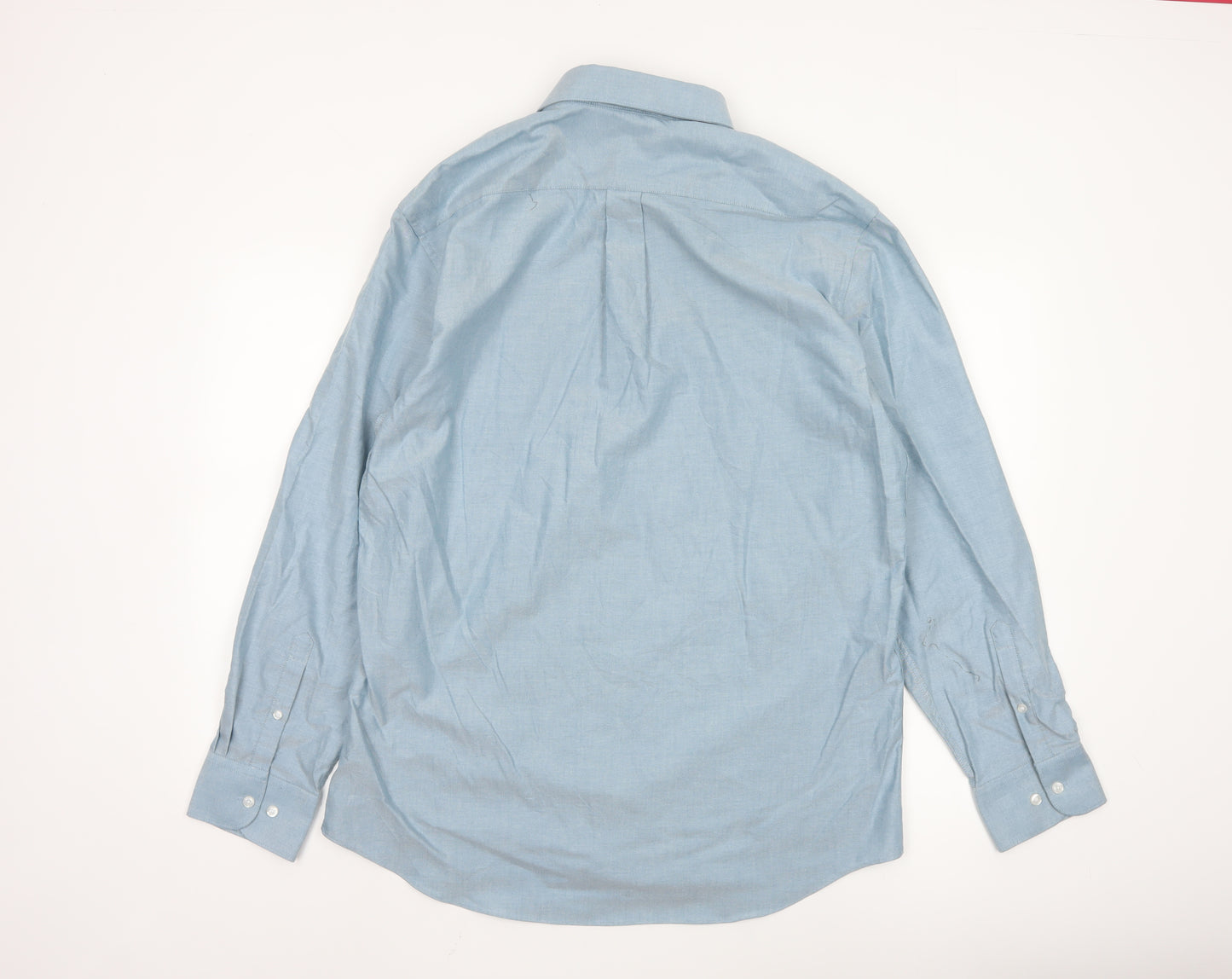 Marks and Spencer Men's Blue 16.5 Regular Fit Pure Cotton Oxford Shirt