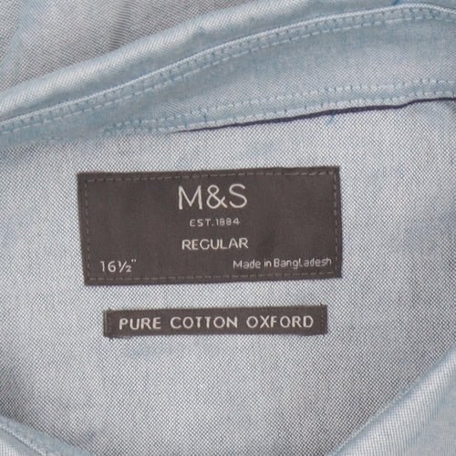 Marks and Spencer Men's Blue 16.5 Regular Fit Pure Cotton Oxford Shirt