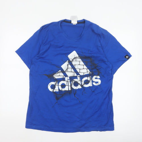 Adidas Men's Blue Graphic Print Short Sleeve Crew Neck T-Shirt Size L