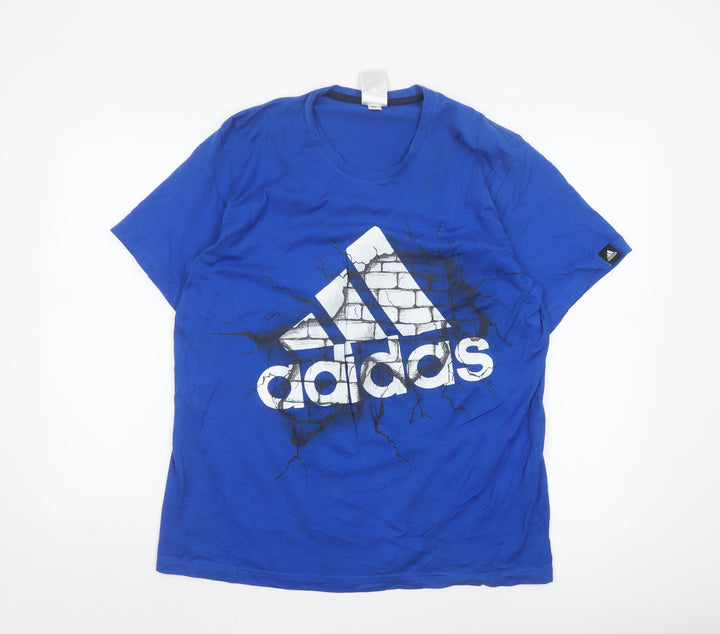 Adidas Men's Blue Graphic Print Short Sleeve Crew Neck T-Shirt Size L