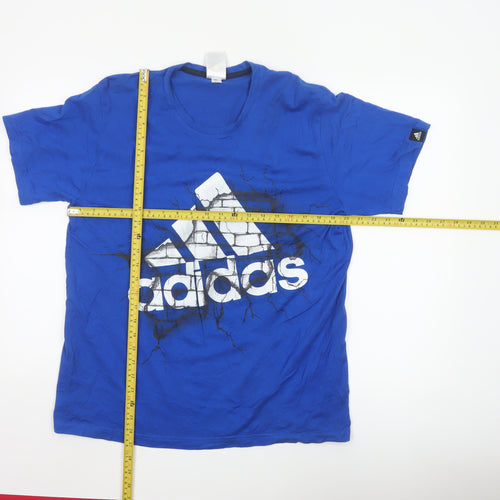 Adidas Men's Blue Graphic Print Short Sleeve Crew Neck T-Shirt Size L
