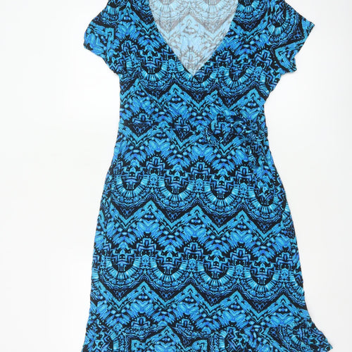 Roman Petite Blue Geometric Viscose Wrap Dress Women’s Size 12