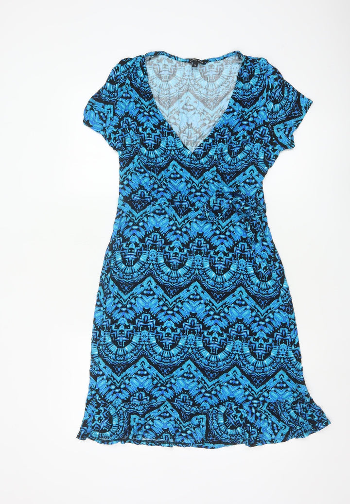 Roman Petite Blue Geometric Viscose Wrap Dress Women’s Size 12