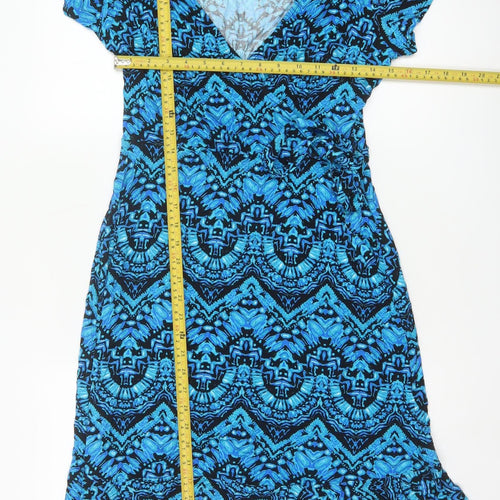 Roman Petite Blue Geometric Viscose Wrap Dress Women’s Size 12
