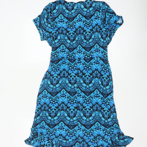 Roman Petite Blue Geometric Viscose Wrap Dress Women’s Size 12