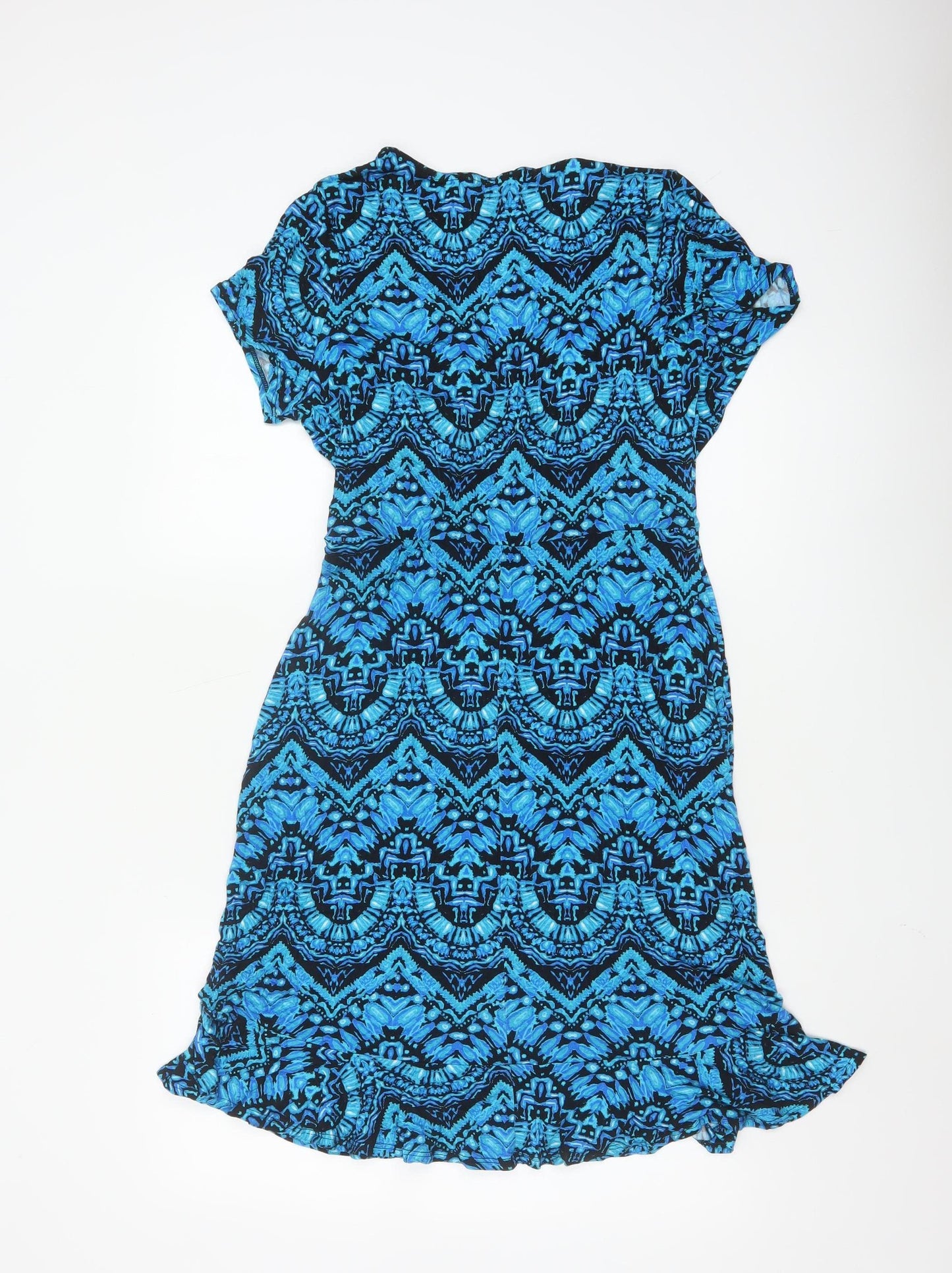 Roman Petite Blue Geometric Viscose Wrap Dress Women’s Size 12