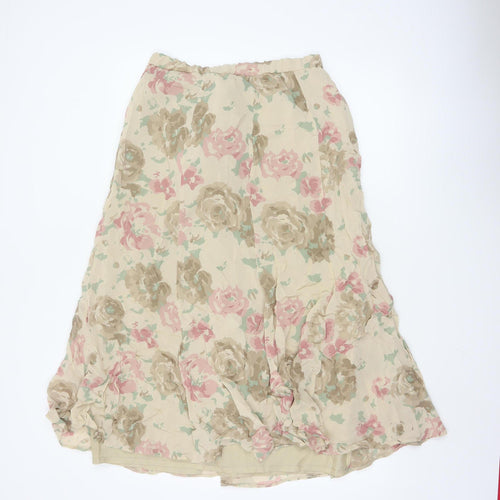 Gina Bacconi Women Beige Floral Midi A-Line Lightweight Skirt UK 14