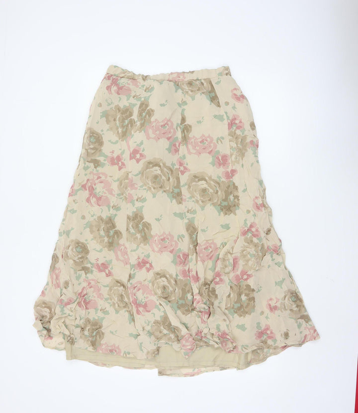 Gina Bacconi Women Beige Floral Midi A-Line Lightweight Skirt UK 14