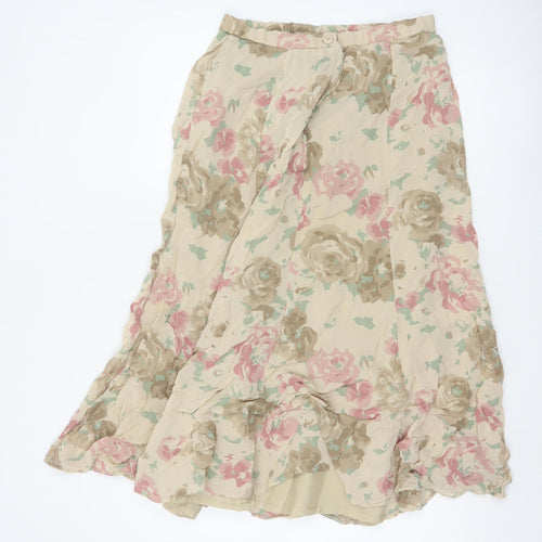 Gina Bacconi Women Beige Floral Midi A-Line Lightweight Skirt UK 14