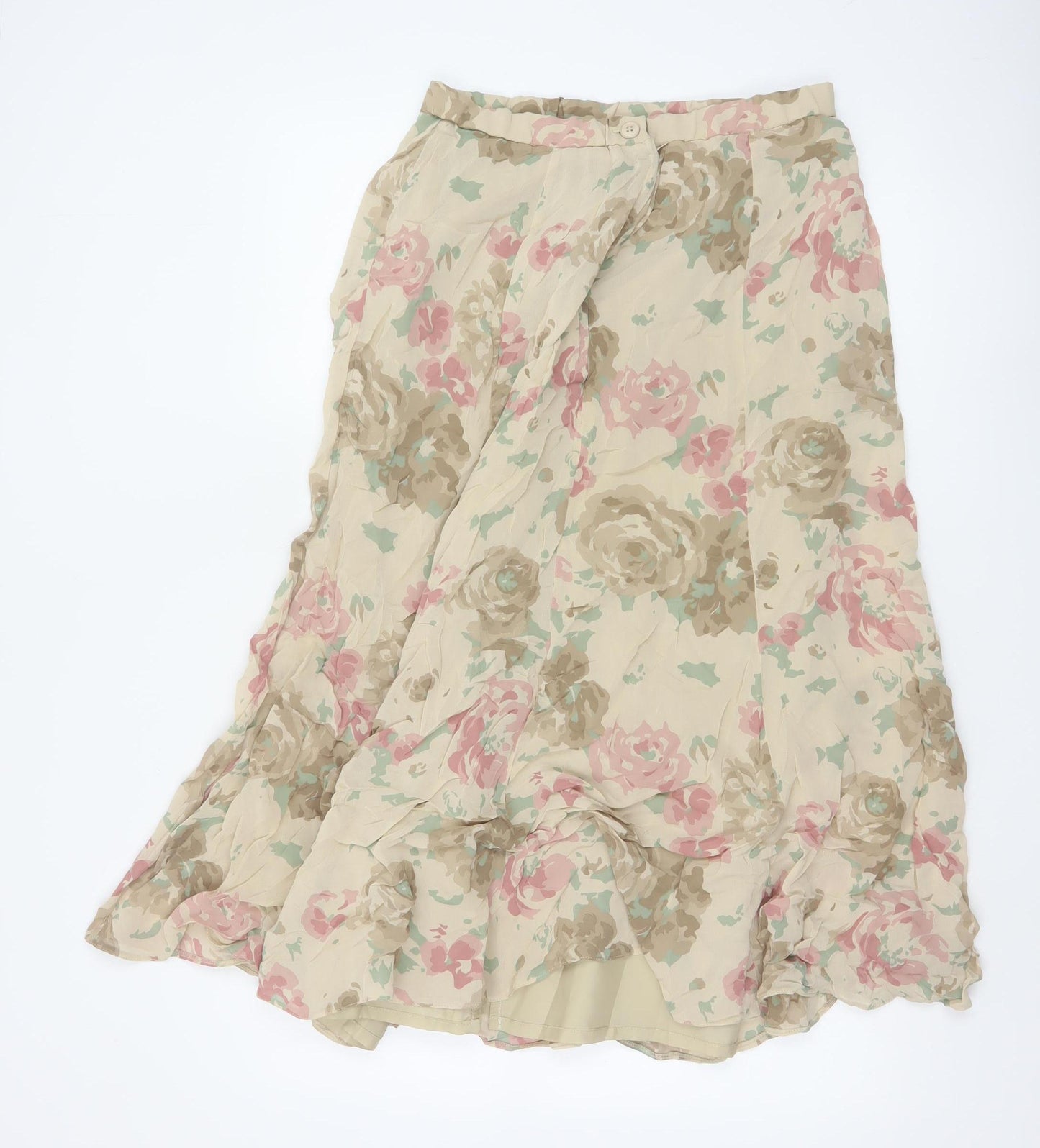 Gina Bacconi Women Beige Floral Midi A-Line Lightweight Skirt UK 14