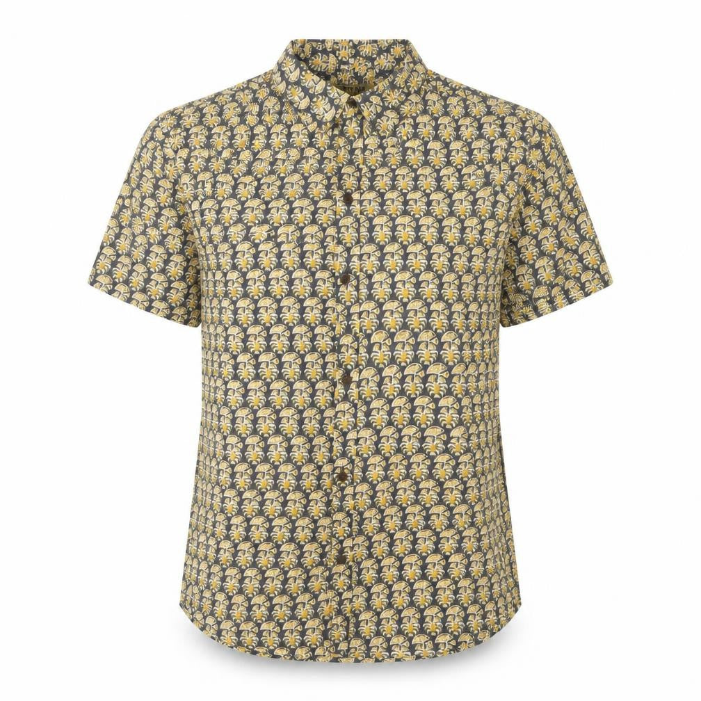 Front view of Martina Women's Grey Floral Cotton Button-Up Shirt M