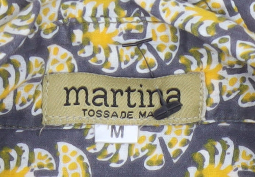 Martina Women's Grey Floral Cotton Button-Up Shirt M