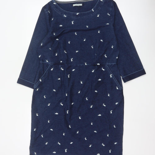 White Stuff Women Blue Animal Print Shift Dress Size 14