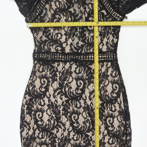 Quiz Women’s Black Lace Bodycon Short Dress Size 12 Long Sleeve