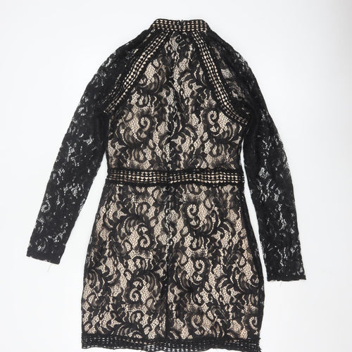 Quiz Women’s Black Lace Bodycon Short Dress Size 12 Long Sleeve