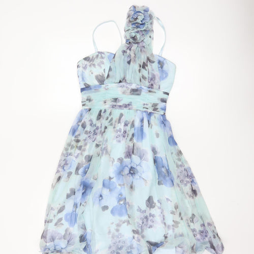 Quiz Women Blue Floral One Shoulder Chiffon Knee Length Dress Size 10