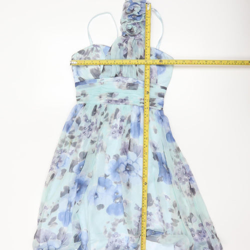 Quiz Women Blue Floral One Shoulder Chiffon Knee Length Dress Size 10