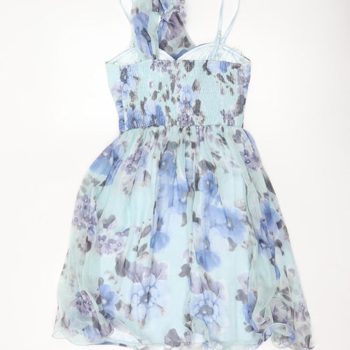 Quiz Women Blue Floral One Shoulder Chiffon Knee Length Dress Size 10