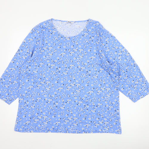 Cotton Traders Women’s Blue Floral 3/4 Sleeve Cotton Plus Size 24 Top