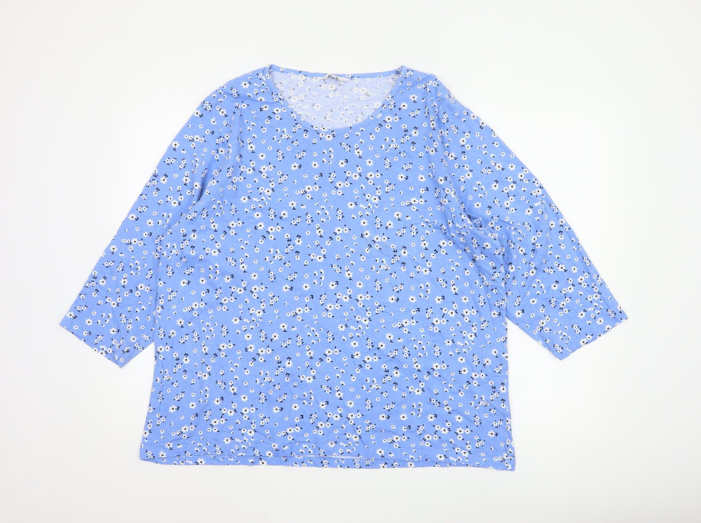 Cotton Traders Women’s Blue Floral 3/4 Sleeve Cotton Plus Size 24 Top