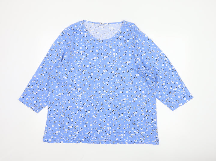 Cotton Traders Women’s Blue Floral 3/4 Sleeve Cotton Plus Size 24 Top