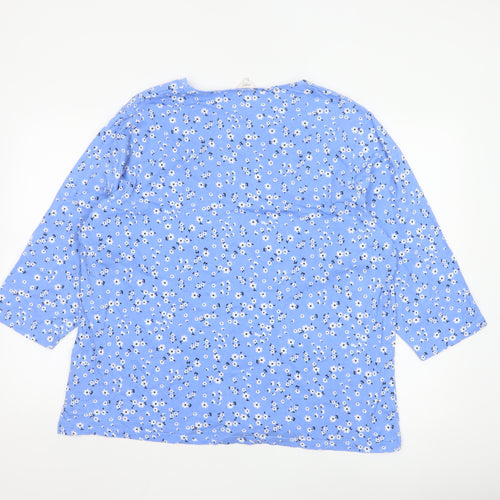 Cotton Traders Women’s Blue Floral 3/4 Sleeve Cotton Plus Size 24 Top