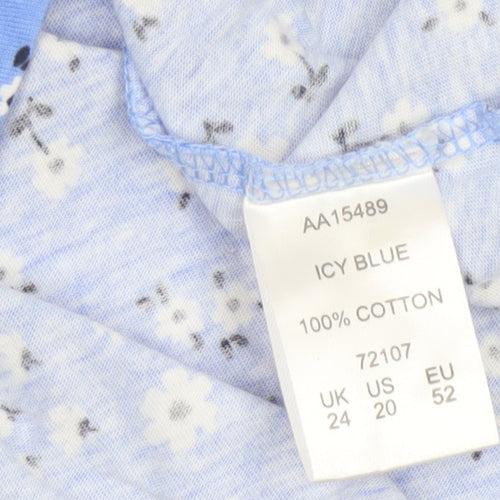Cotton Traders Women’s Blue Floral 3/4 Sleeve Cotton Plus Size 24 Top
