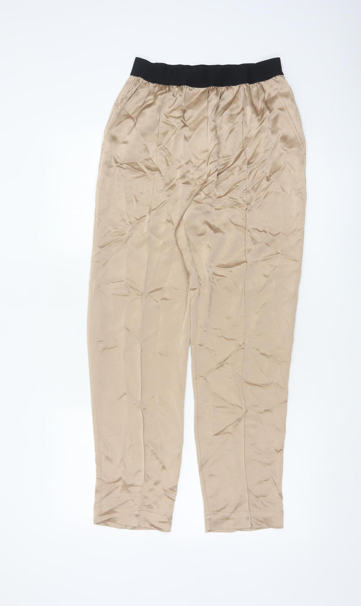Reiss Women Beige Tapered Trousers UK 8 Acetate Blend Elastic Waist
