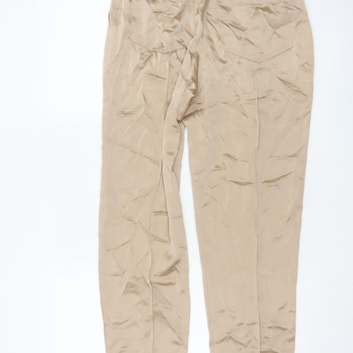 Reiss Women Beige Tapered Trousers UK 8 Acetate Blend Elastic Waist