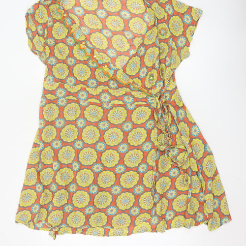 Joe Browns Womens Orange Floral Wrap Dress UK 18 Boho Summer