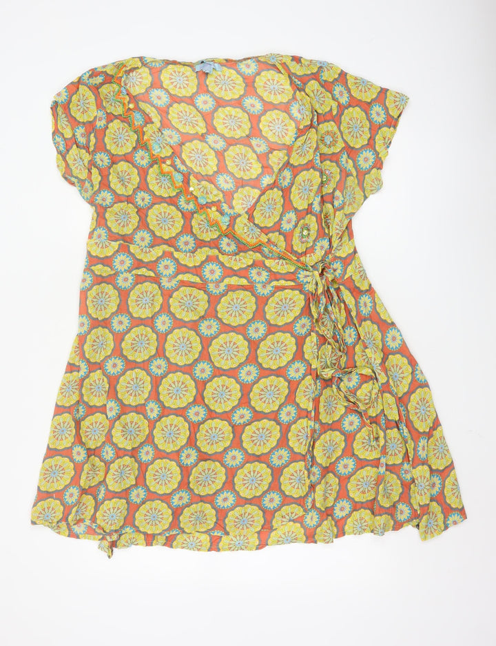 Joe Browns Womens Orange Floral Wrap Dress UK 18 Boho Summer