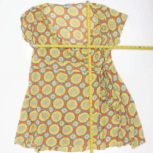 Joe Browns Womens Orange Floral Wrap Dress UK 18 Boho Summer
