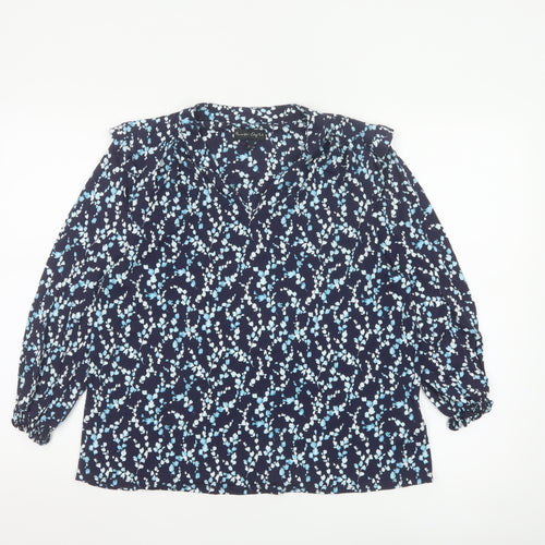 Phase Eight Women’s Blue Floral V-Neck Long Sleeve Blouse Size 12