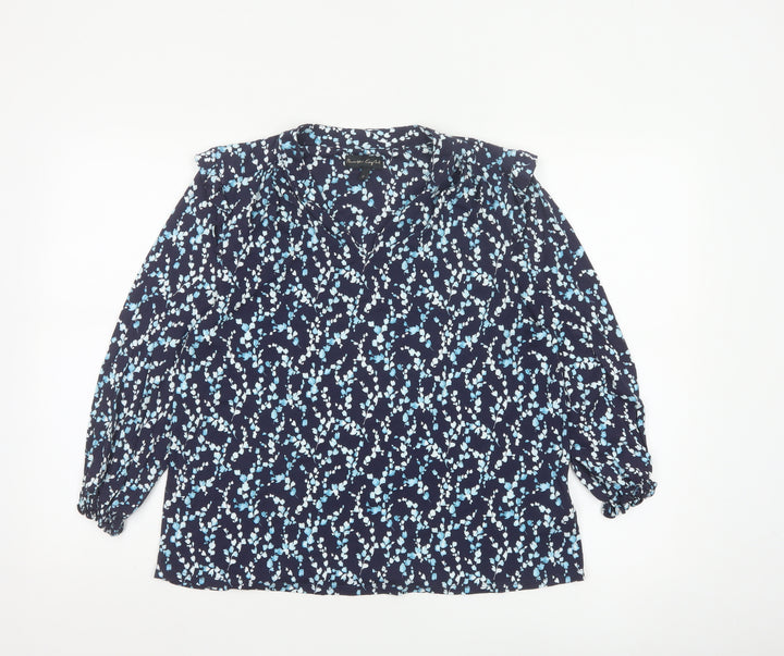 Phase Eight Women’s Blue Floral V-Neck Long Sleeve Blouse Size 12
