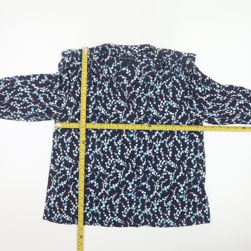 Phase Eight Women’s Blue Floral V-Neck Long Sleeve Blouse Size 12
