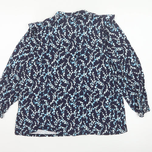 Phase Eight Women’s Blue Floral V-Neck Long Sleeve Blouse Size 12