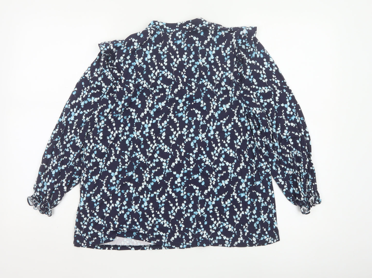 Phase Eight Women’s Blue Floral V-Neck Long Sleeve Blouse Size 12