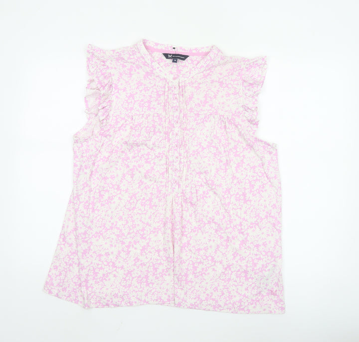 Crew Clothing Women Pink Floral Ruffle Sleeveless Blouse Size 16