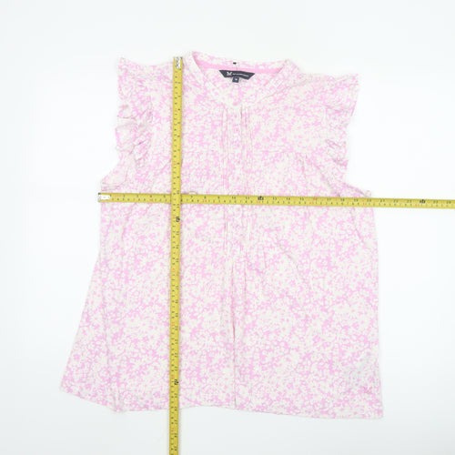 Crew Clothing Women Pink Floral Ruffle Sleeveless Blouse Size 16