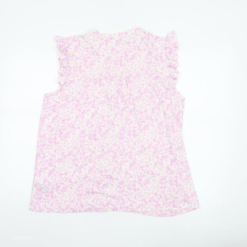 Crew Clothing Women Pink Floral Ruffle Sleeveless Blouse Size 16