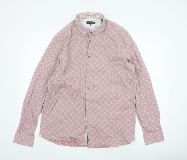 Ted Baker Men’s Pink Polka Dot Cotton Button-Up Shirt Size L