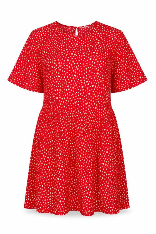 Front view of Wednesday's Girl Women's Red Floral Skater Dress XL Short Sleeve