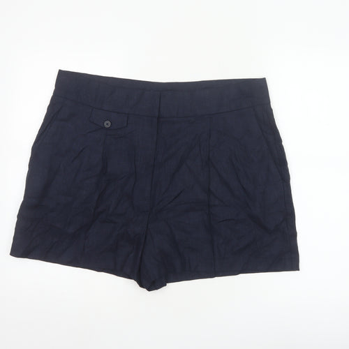 Marks and Spencer Womens Blue Linen Blend Chino Shorts Size 18