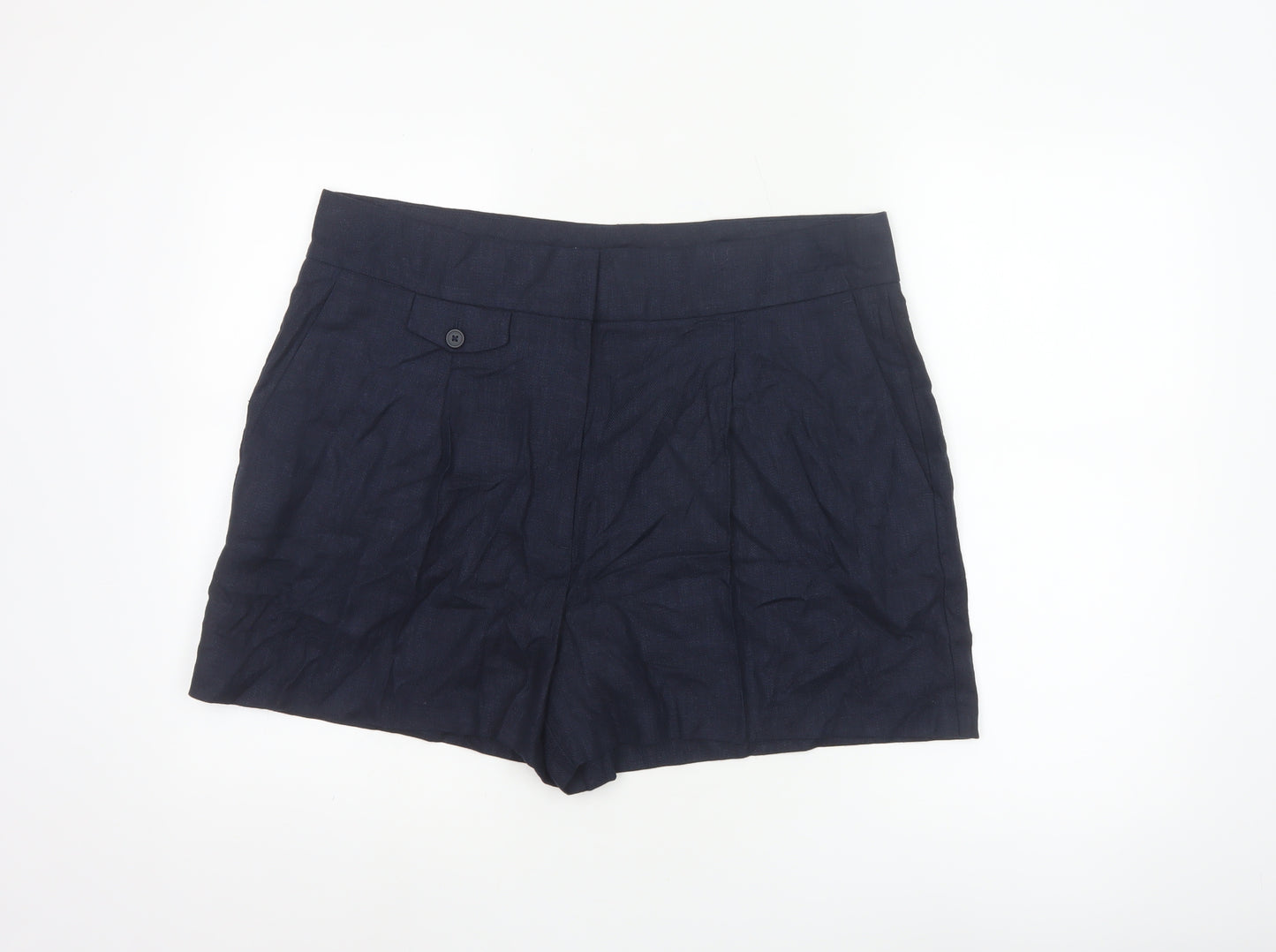 Marks and Spencer Womens Blue Linen Blend Chino Shorts Size 18