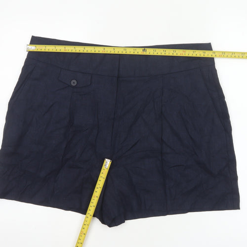 Marks and Spencer Womens Blue Linen Blend Chino Shorts Size 18
