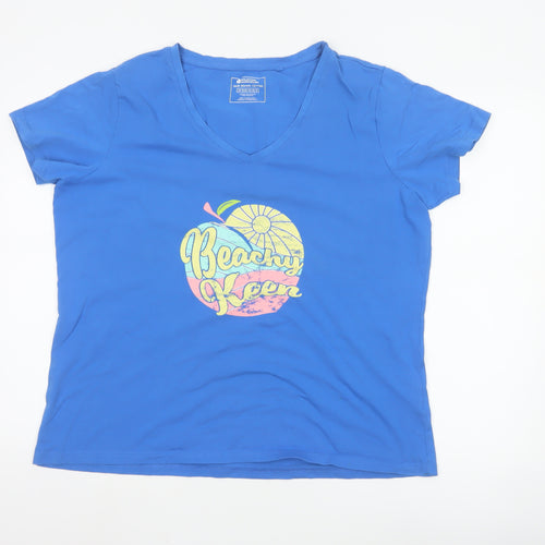 Mountain Warehouse Womens Blue V-Neck Beach Print Cotton T-Shirt Size 18