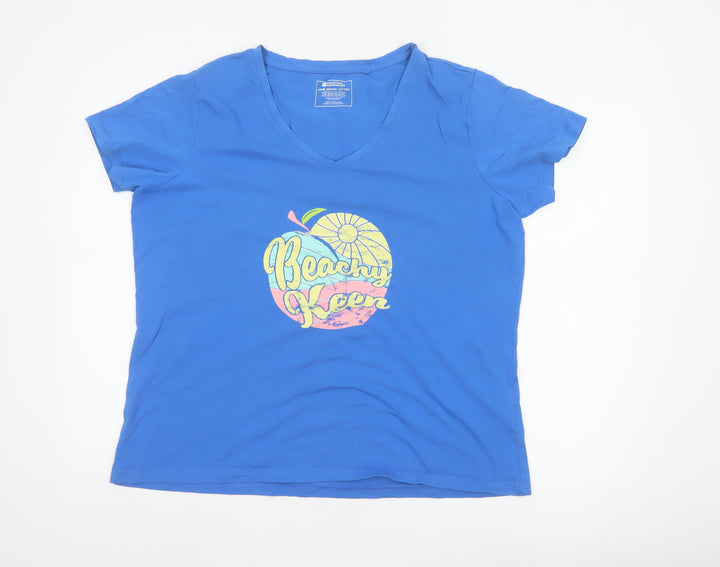 Mountain Warehouse Womens Blue V-Neck Beach Print Cotton T-Shirt Size 18