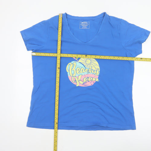Mountain Warehouse Womens Blue V-Neck Beach Print Cotton T-Shirt Size 18